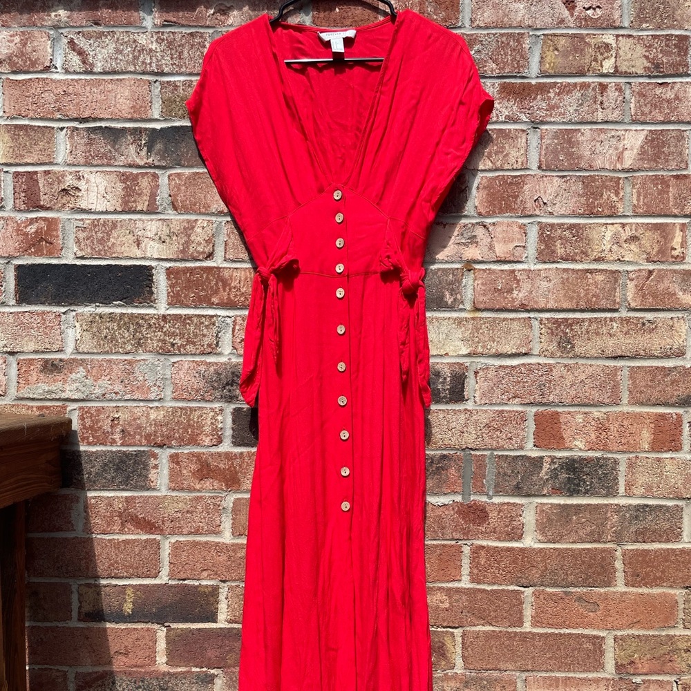 Forever 21 Bright Red Button-Front Midi Dress
